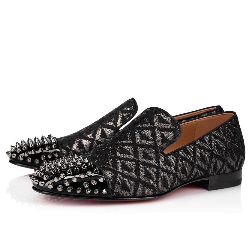 Men's Christian Louboutin Spooky Creative Fabric Loafers - Black/Silver [2435-798]